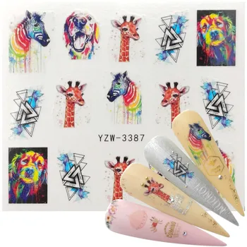 Наклейка для воды для ногтей DIY Креативный радужный рисунок Зебра Собака Жираф Животное Украшение для ногтей Бумага Маникюр Стиль Инструмент