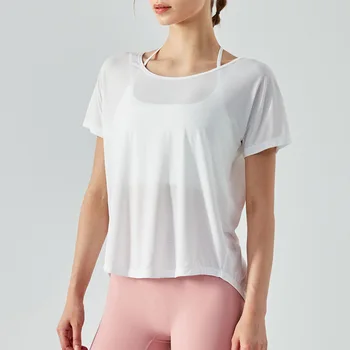 Новая женская спортивная футболка с разрезом от Lulu Lemon с короткими рукавами, блузка для занятий фитнесом на открытом воздухе, топ для танцев и йоги