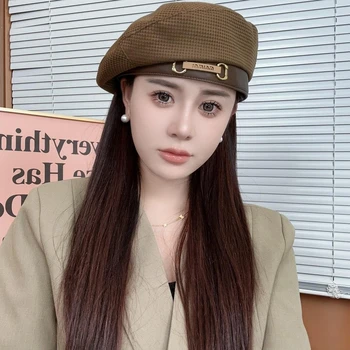 Новая корейская версия универсальной детской женской беретки British ethos show face, шляпки с бутонами, сетчатой красной шляпы художника