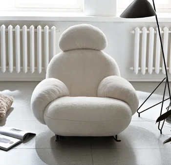 Новые прекрасные Белые бархатные стулья, Деревянные ножки, кресло-качалка, Односпальный диван-кресло с подголовником для гостиной