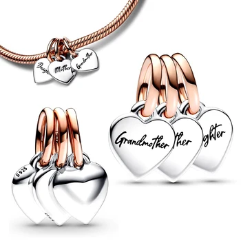 Новый двухцветный разделяемый семейный браслет Generation of Hearts с тройным подвешенным шармом, подходящий к браслету Pandora, бабушкины украшения, серебряный подарок