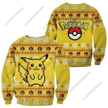 Новый Уродливый Рождественский свитер Pokemon Pikachu, Рождественский свитер Аниме Пикачу для мужчин и женщин, толстовка с круглым вырезом из аниме Pikachu PKM