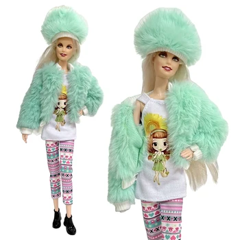 Официальный NK 1 комплект кукольного милого костюма благородного зеленого цвета пальто + рубашка с рисунком подсолнуха + брюки в этническом стиле Для Аксессуаров Куклы Барби