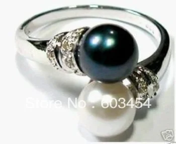 Очаровательное женское кольцо с черным белым жемчугом в виде ракушки Размер: 6,7,8,9 #/S 1шт