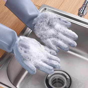Перчатки для мытья посуды Волшебные Перчатки из силиконовой резины для мытья посуды для дома Губка Скруббер Инструменты для уборки кухни
