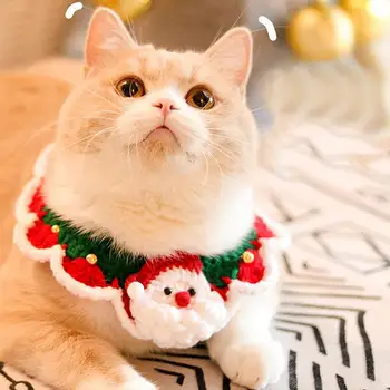 Рождественский шарф для собаки, кошки, Санта-Клауса, Вязаный зимний костюм для согревания шеи для домашних животных, Мягкое Новогоднее Рождественское украшение для домашних животных для кошек, товары для собак