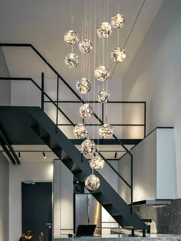 Роскошная светодиодная стеклянная люстра для лестницы, минималистичный круглый шар, длинные подвесные светильники, Золотое Креативное искусство, Простые осветительные приборы