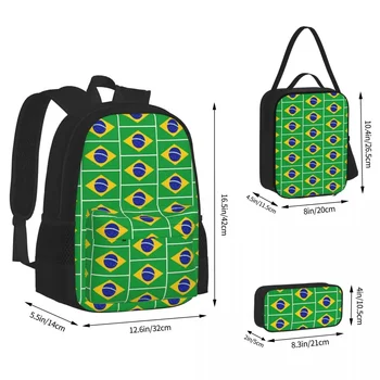 Рюкзаки с национальным флагом Бразилии, сумка для книг для мальчиков и девочек, школьные сумки для студентов, мультяшный детский рюкзак, сумка для ланча, сумка для ручек, набор из трех предметов