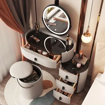 Светодиодный Контейнер Туалетный столик Зеркало Выдвижной ящик Стула Роскошная Лампа для туалетного столика в скандинавском стиле Мебель для спальни Penteadeira De Maquiagem