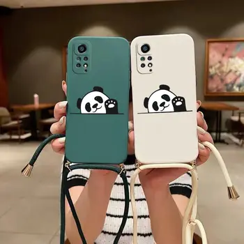 Силиконовый Чехол Для Телефона с Надписью Cute Panda Через Плечо На Шнурке Для Xiaomi Redmi Note 11 11Pro 11S 11T 11EPro 11ProPlus 12 12S 10 9 Чехол