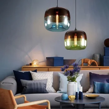 Скандинавский ретро красочный подвесной стеклянный подвесной светильник Светильники E27 светодиодные подвесные светильники для кафе-бара, ресторана, гостиной, спальни