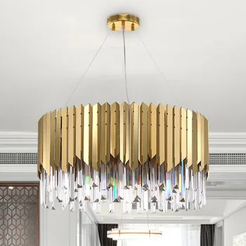 Современная светодиодная люстра для гостиной, спальни, золотой Круглый кухонный подвесной светильник из нержавеющей стали и хрусталя