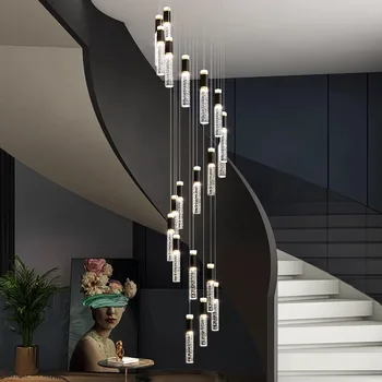 Современное украшение дома, хрустальная люстра, подвесной светильник для лестницы, подвесные светильники для гостиной, внутреннее освещение