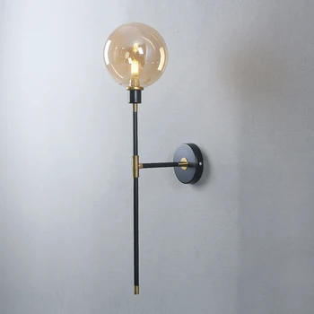 Современный Светодиодный настенный светильник, черный Железный стеклянный шар, настенные светильники для гостиной, спальни, лофта, Nordic Home, Прикроватные настенные светильники