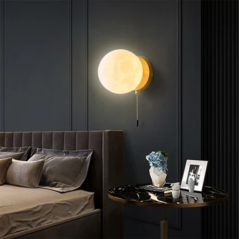 Современный светодиодный настенный светильник в скандинавском стиле, домашний декор для спальни, Прикроватный Лунный настенный светильник, настенный выключатель, светильник для освещения в помещении