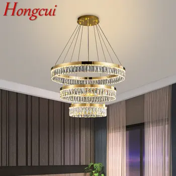 Современный хрустальный подвесной светильник Hongcui LED Creative Luxury Round Rings-люстра для домашнего декора гостиной-столовой