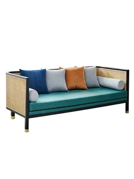 Сочетание скандинавского ротангового дивана из массива дерева и журнального столика современный простой двухместный ротанговый стул ротанговый диван