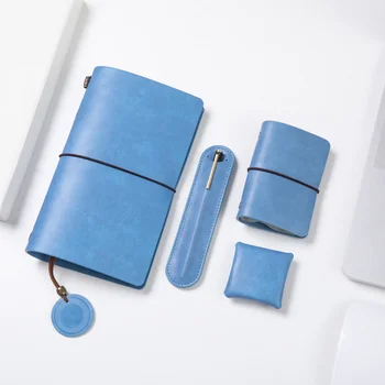 Сумки для ручек в простом стиле, держатель для карт, кошелек с подарочной коробкой, синий блокнот, канцелярские принадлежности для бизнеса