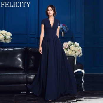 Темно-синее платье для матери невесты 2024, трапециевидное платье с глубоким V-образным вырезом, плиссированные свадебные платья для гостей, Шифоновое длинное вечернее платье длиной до пола