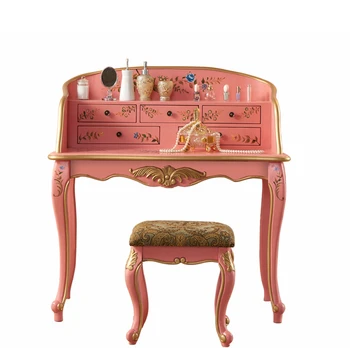 Туалетный столик в спальне принцессы, красочно-розовый стол для домашнего макияжа, скамейка в пасторальном стиле