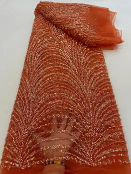 Французская сетка Кружевные ткани Вышивка Пайетками Тюль J-1308337 Африканская ткань с бисером для женских вечерних платьев