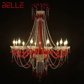 Хрустальная подвесная лампа BELLE в европейском стиле, лампа с красной свечой, гостиная, ресторан, вилла, лестница, Двухуровневое здание, Люстра