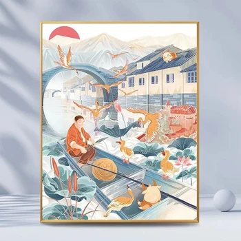 Цифровая картина маслом Guofeng Gufeng, собранный вручную цветок, картина для украшения гостиной, спальни, украшение в стиле State Tide