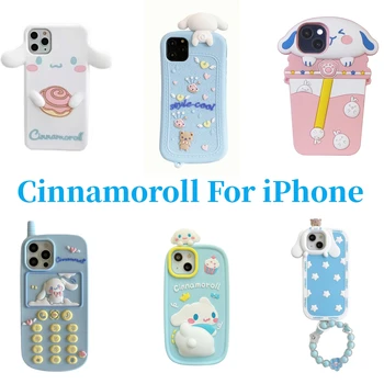 Чехлы Для телефонов Sanrio 3D Cinnamoroll Bule Для iPhone 11 12 Mini 13 14 Pro Max X XR 8 7 6 Plus Задняя Крышка С Цепочкой Для Ключей или Шнурком