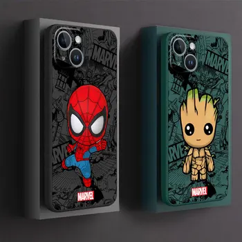 Чехол Marvel spiderman Groot для Apple iPhone XR 12 14 Pro Max X SE 11 Pro 15 Plus 7 8 XS 13 Mini Square Liquid Luxury Cover