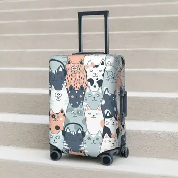 Чехол для чемодана с рисунком забавного кота, украшенный каракулями домашних кошек для деловых полетов, защита для аксессуаров для багажа, Рождественский подарок