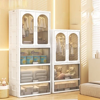 Шкаф для простой детской одежды, Многослойный шкаф для хранения в спальне, бесплатная установка, Двухдверные Пластиковые шкафы для комнаты